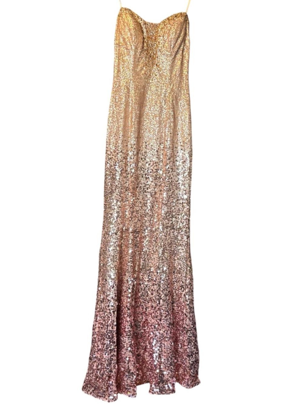 Camille La Vie Champagne Pink Rose Gold Ombre Beaded Sequin Prom Corset Gown 2